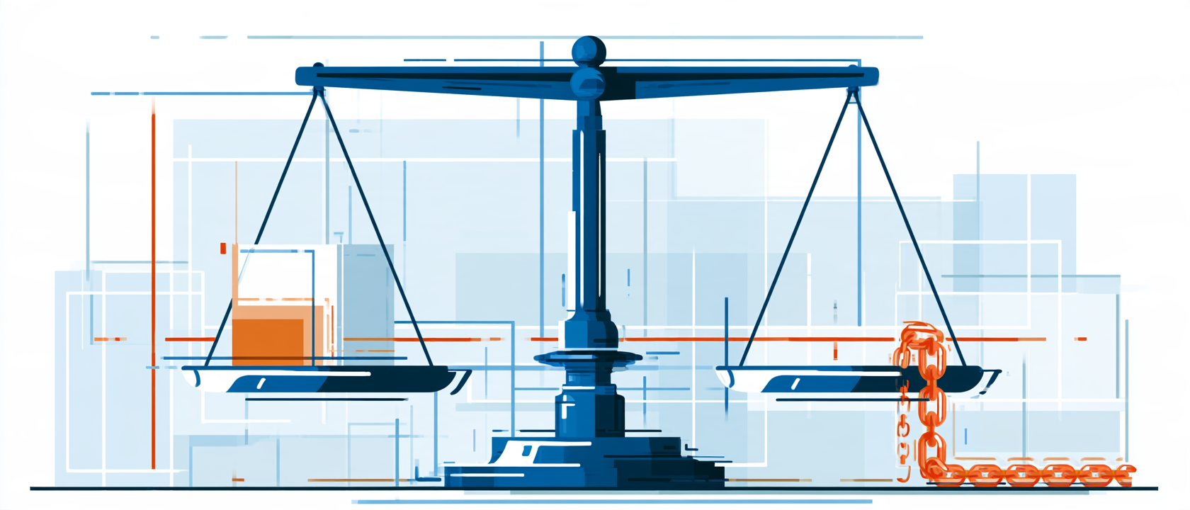 A level balance scale weighing one solid block against a long chain of small links.