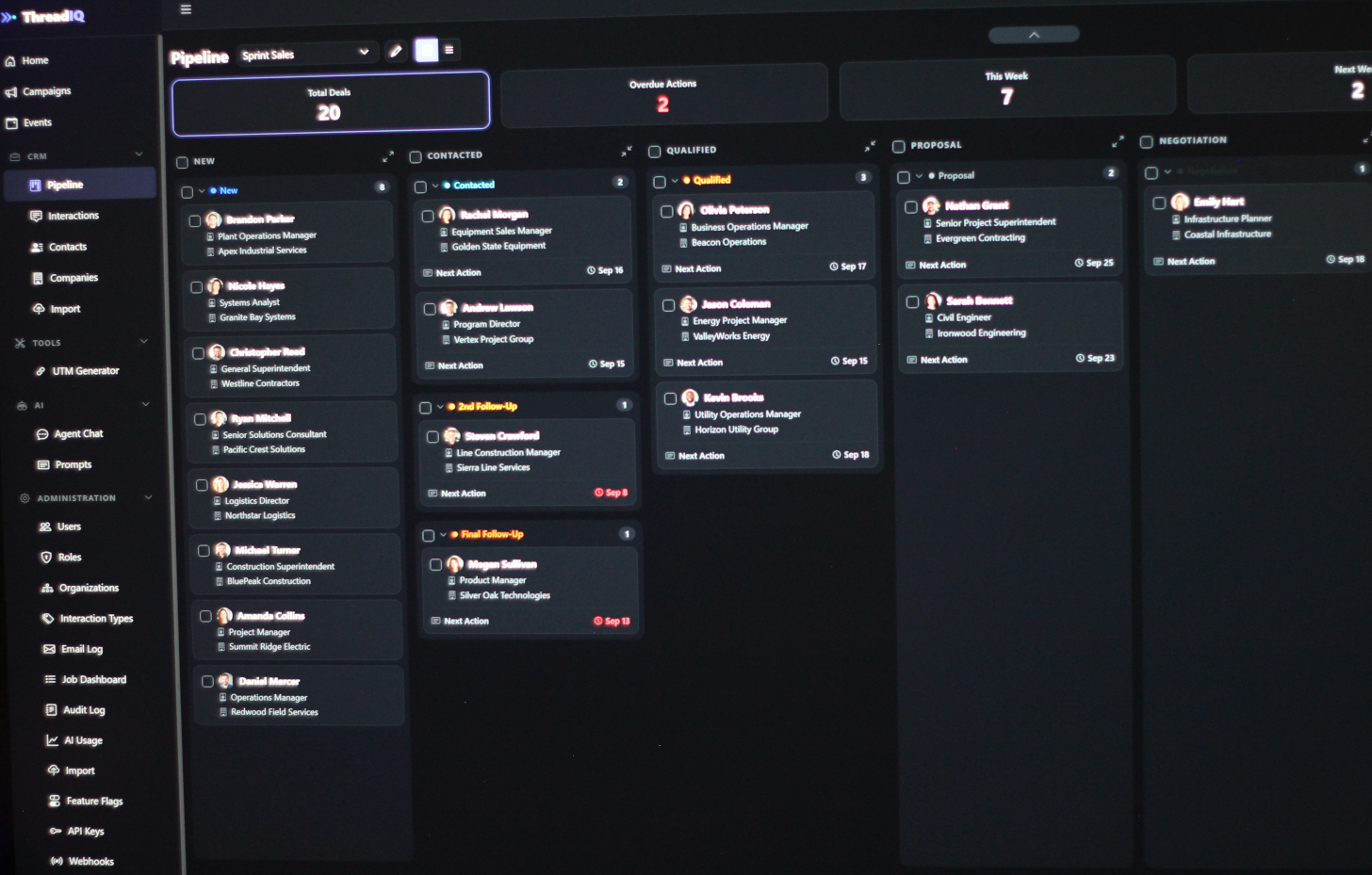 An abstract sales pipeline of connected cards moving through stages.